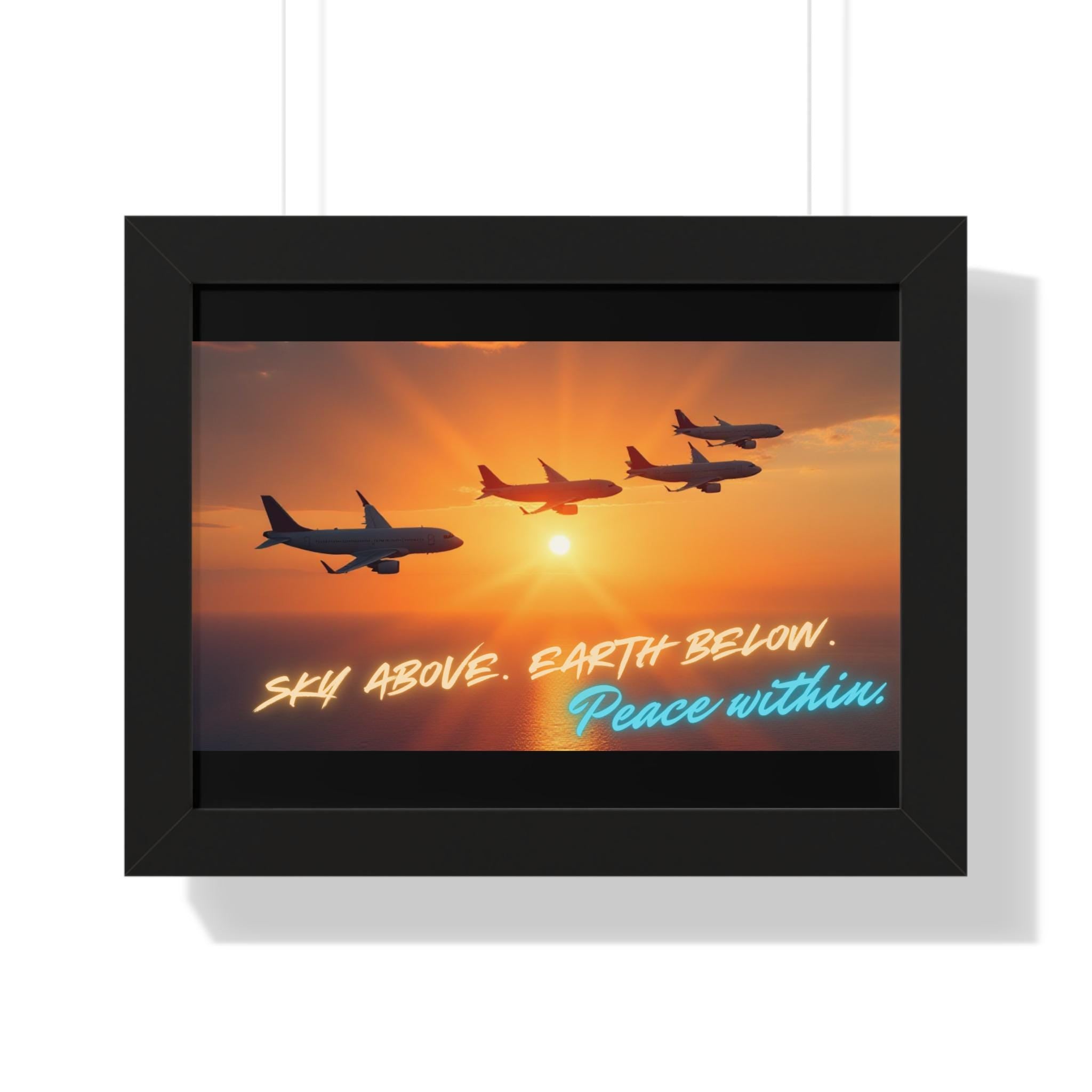 Aviation Decor Framed Horizontal Poster - Tranquil Airplane Art for Home, Motivational Print