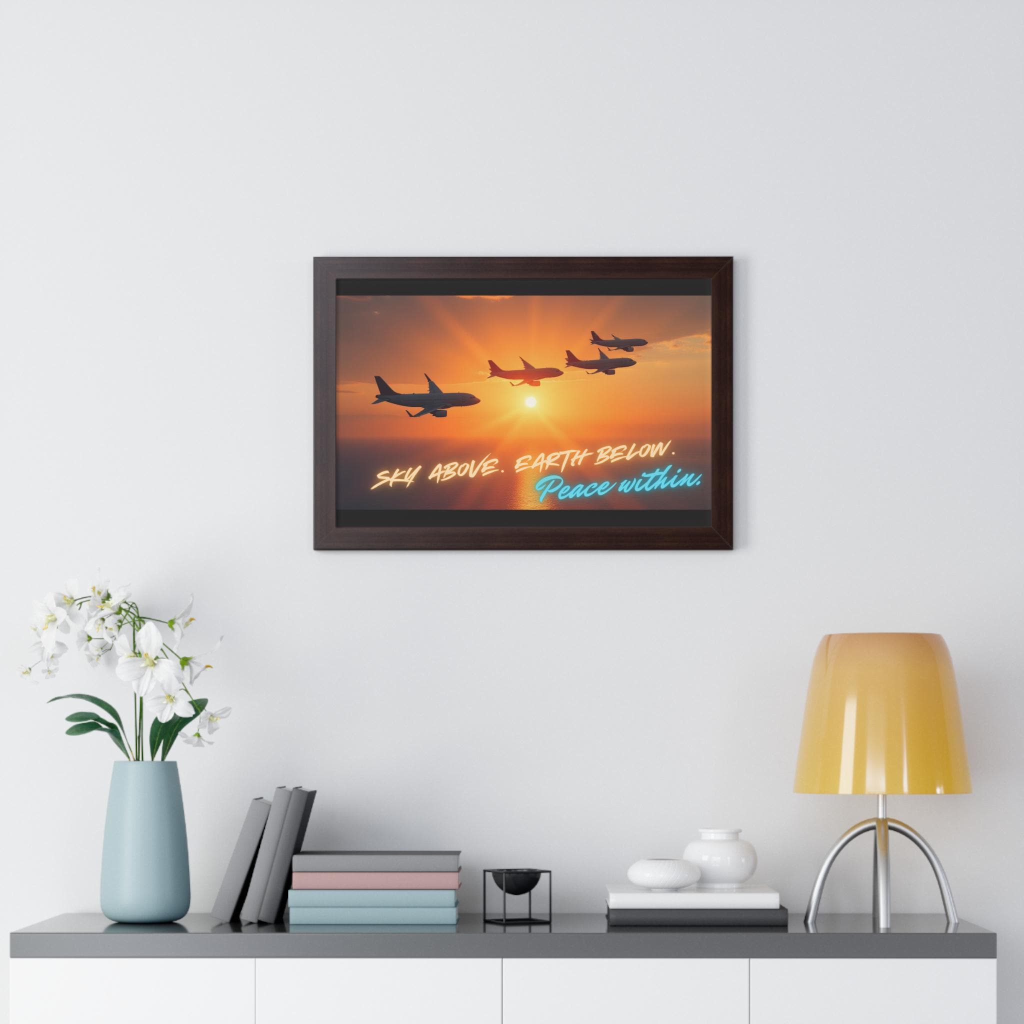 Aviation Decor Framed Horizontal Poster - Tranquil Airplane Art for Home, Motivational Print
