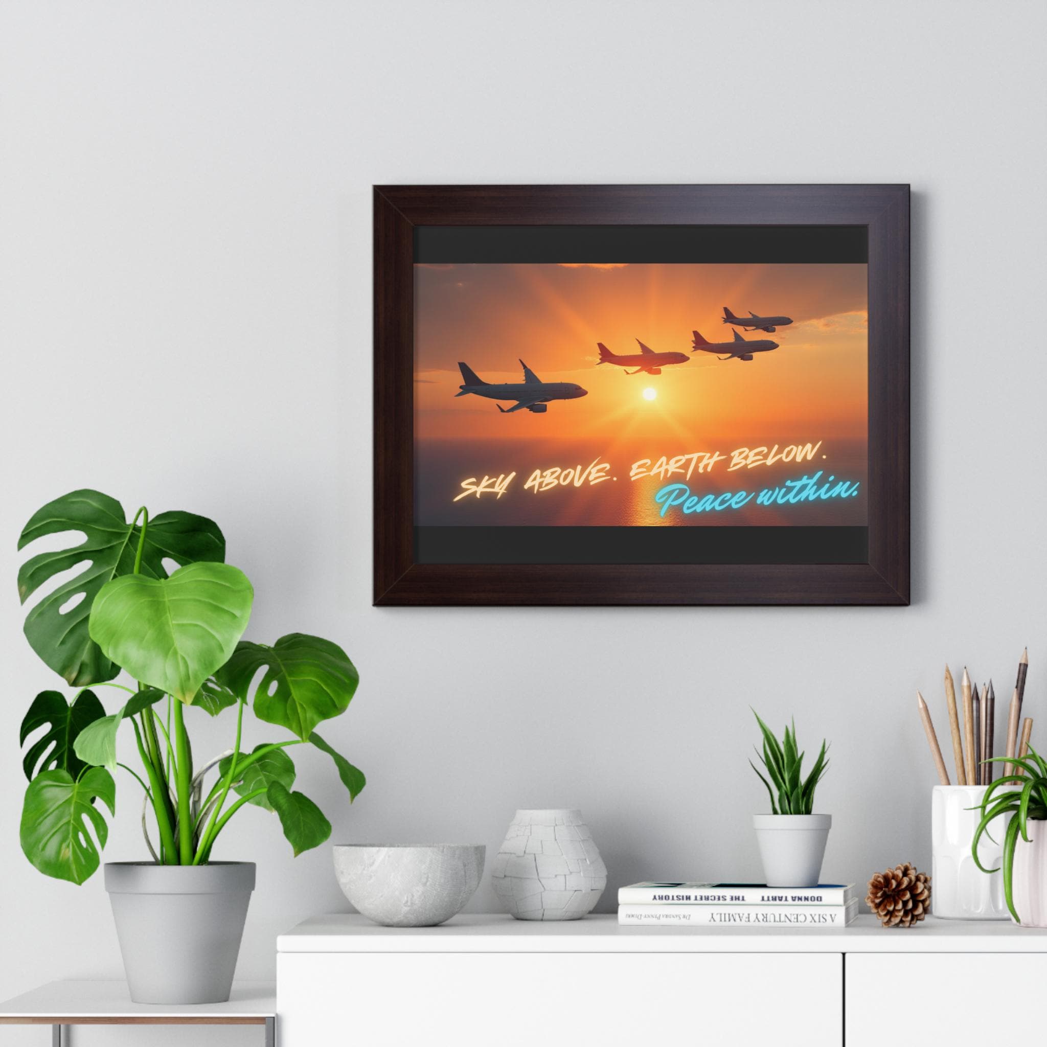 Aviation Decor Framed Horizontal Poster - Tranquil Airplane Art for Home, Motivational Print