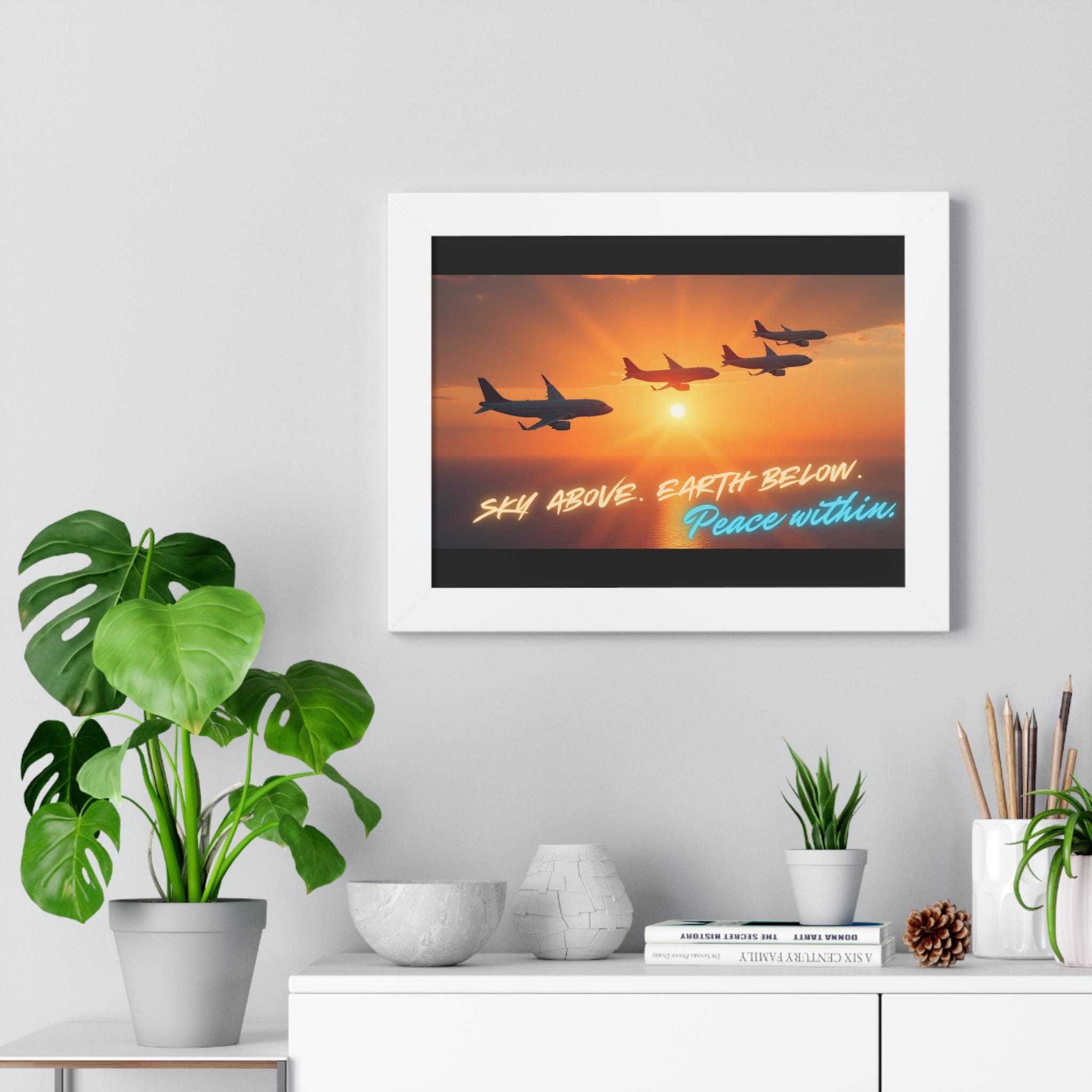 Aviation Decor Framed Horizontal Poster - Tranquil Airplane Art for Home, Motivational Print