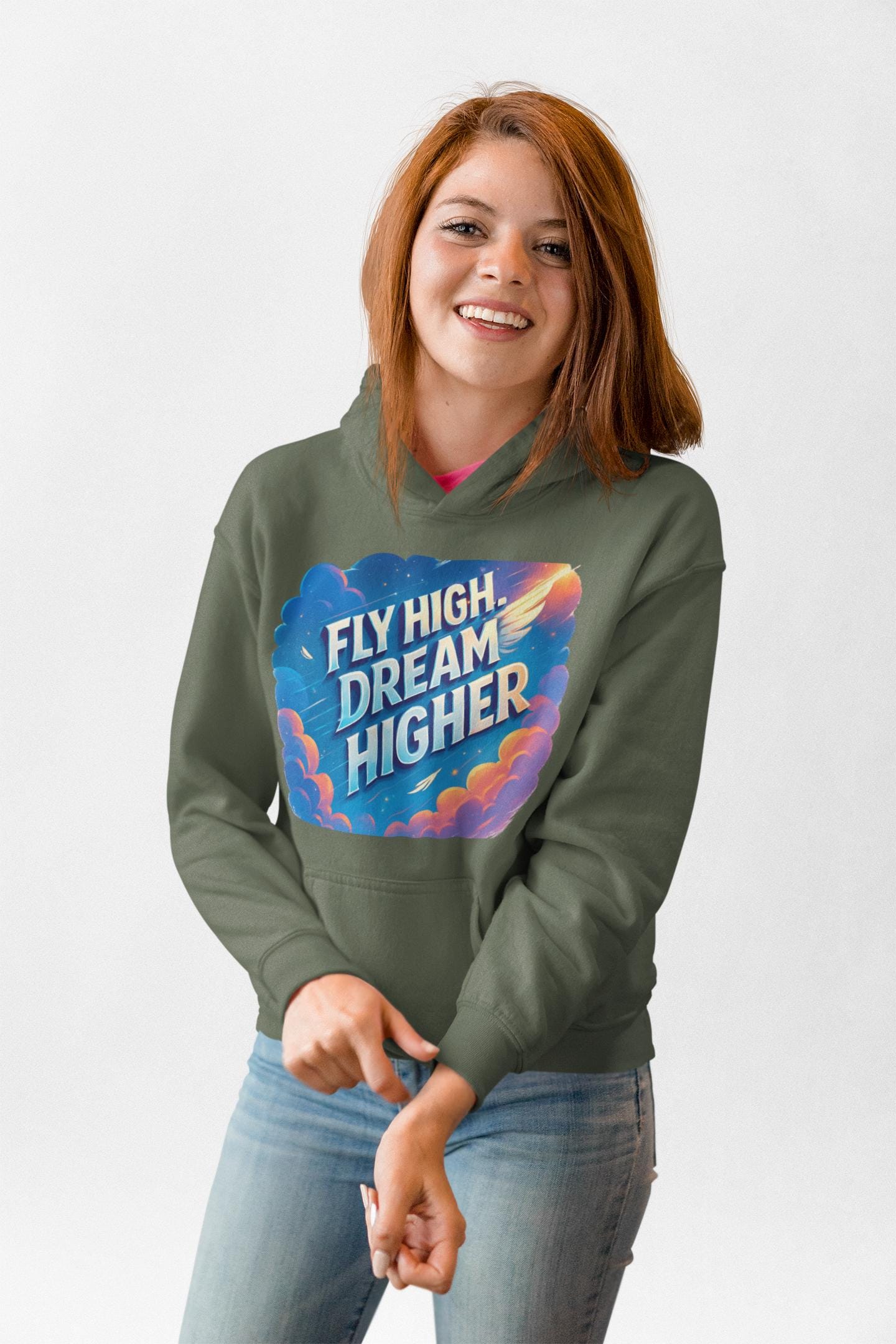 Inspirational Women's Cropped Hoodie aviation inspired, "Fly High, Dream Higher", Casual Streetwear