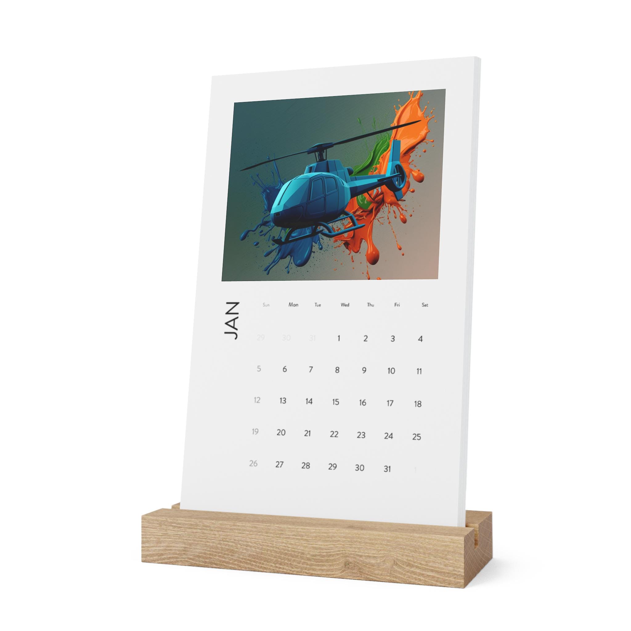 Modern Helicopter Themed Vertical Desk Calendar 2025 - Stylish Home Office Accessory