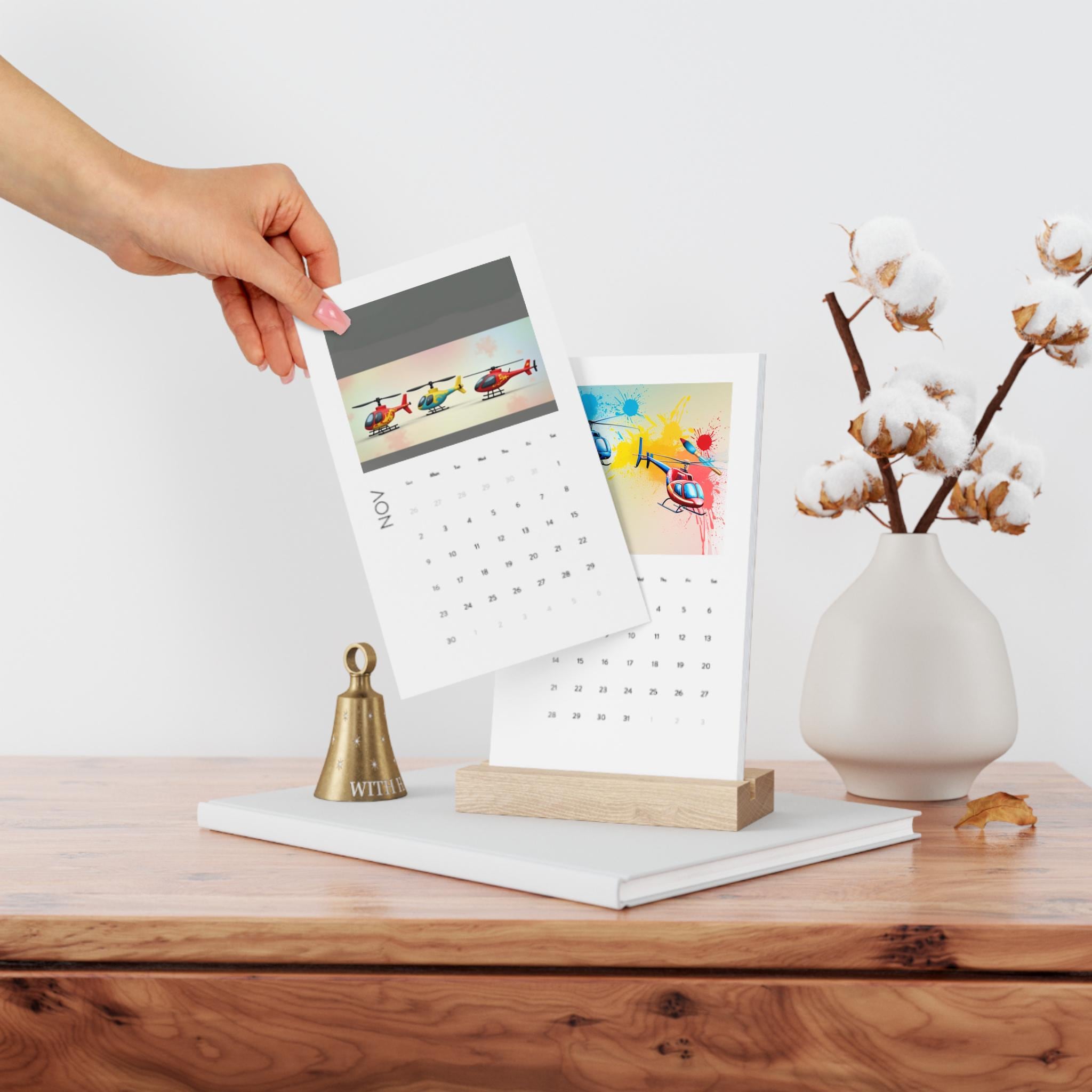 Modern Helicopter Themed Vertical Desk Calendar 2025 - Stylish Home Office Accessory