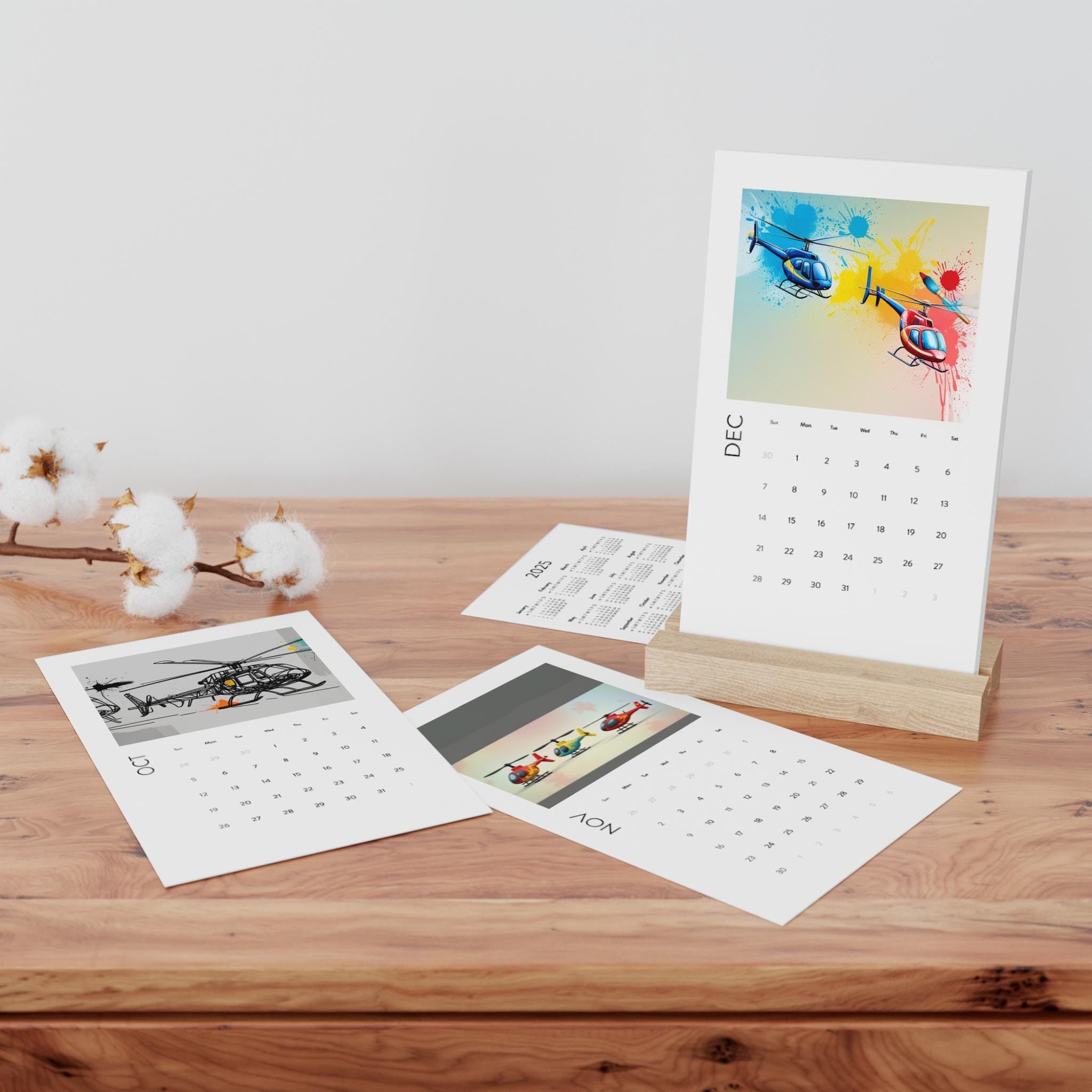 Modern Helicopter Themed Vertical Desk Calendar 2025 - Stylish Home Office Accessory