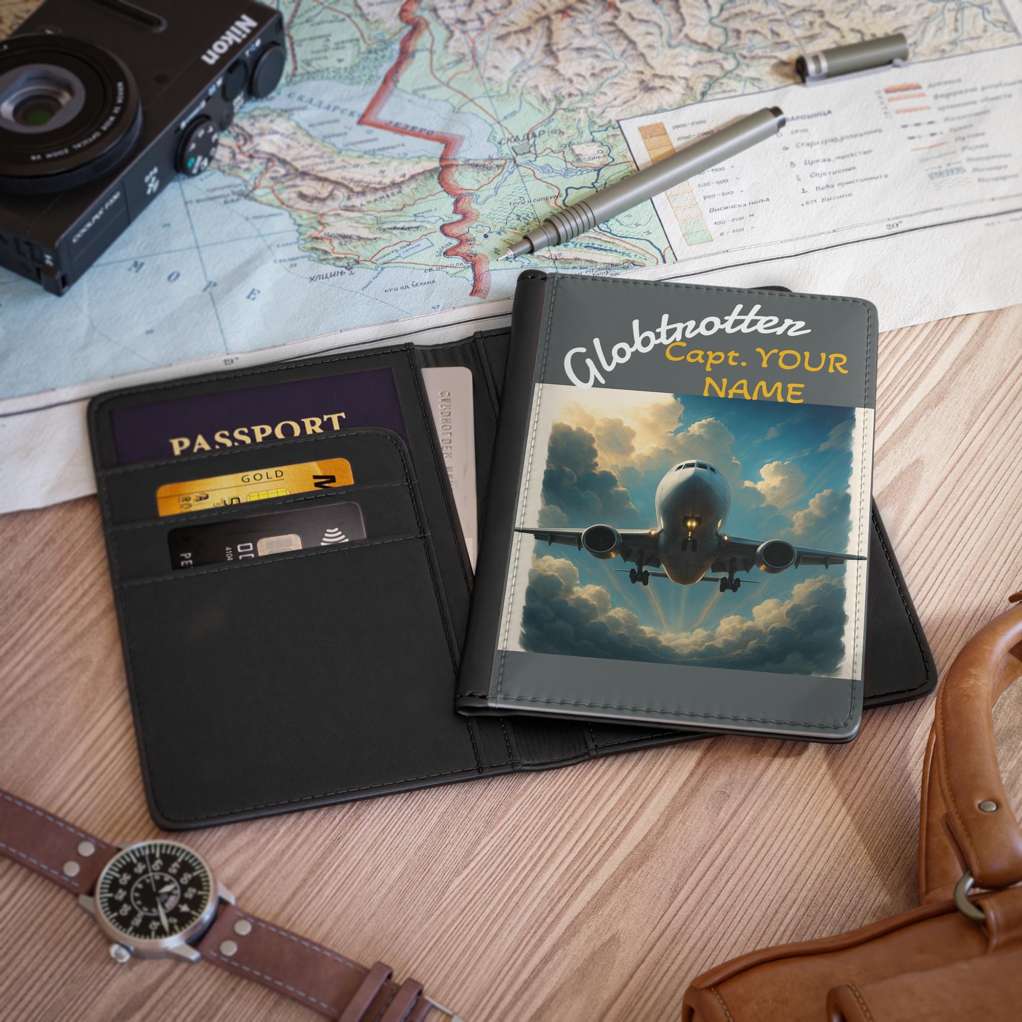 Personalized Aviation Passport Cover: Airplane Theme, RFID Faux Leather