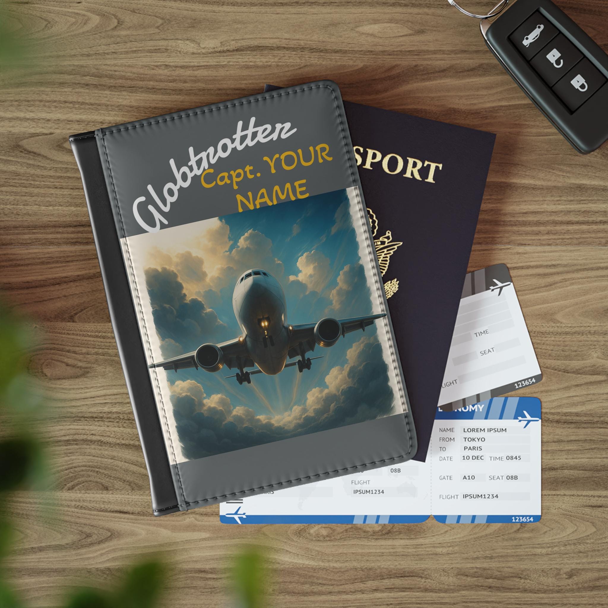 Personalized Aviation Passport Cover: Airplane Theme, RFID Faux Leather