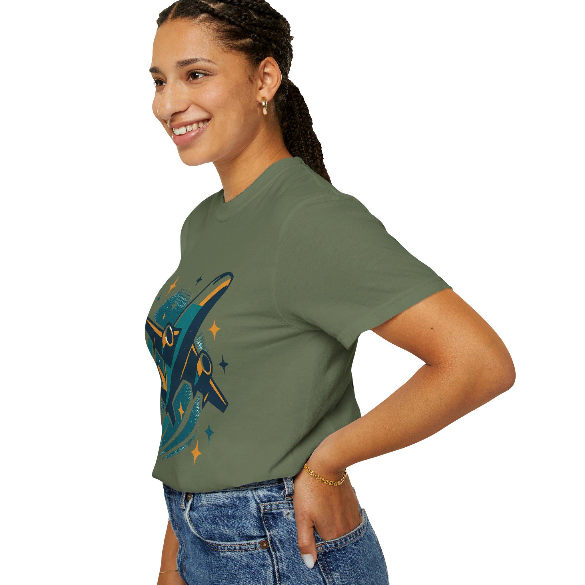 Cotton Airplane Graphic Tee: Aviation Themed Gift for Pilots