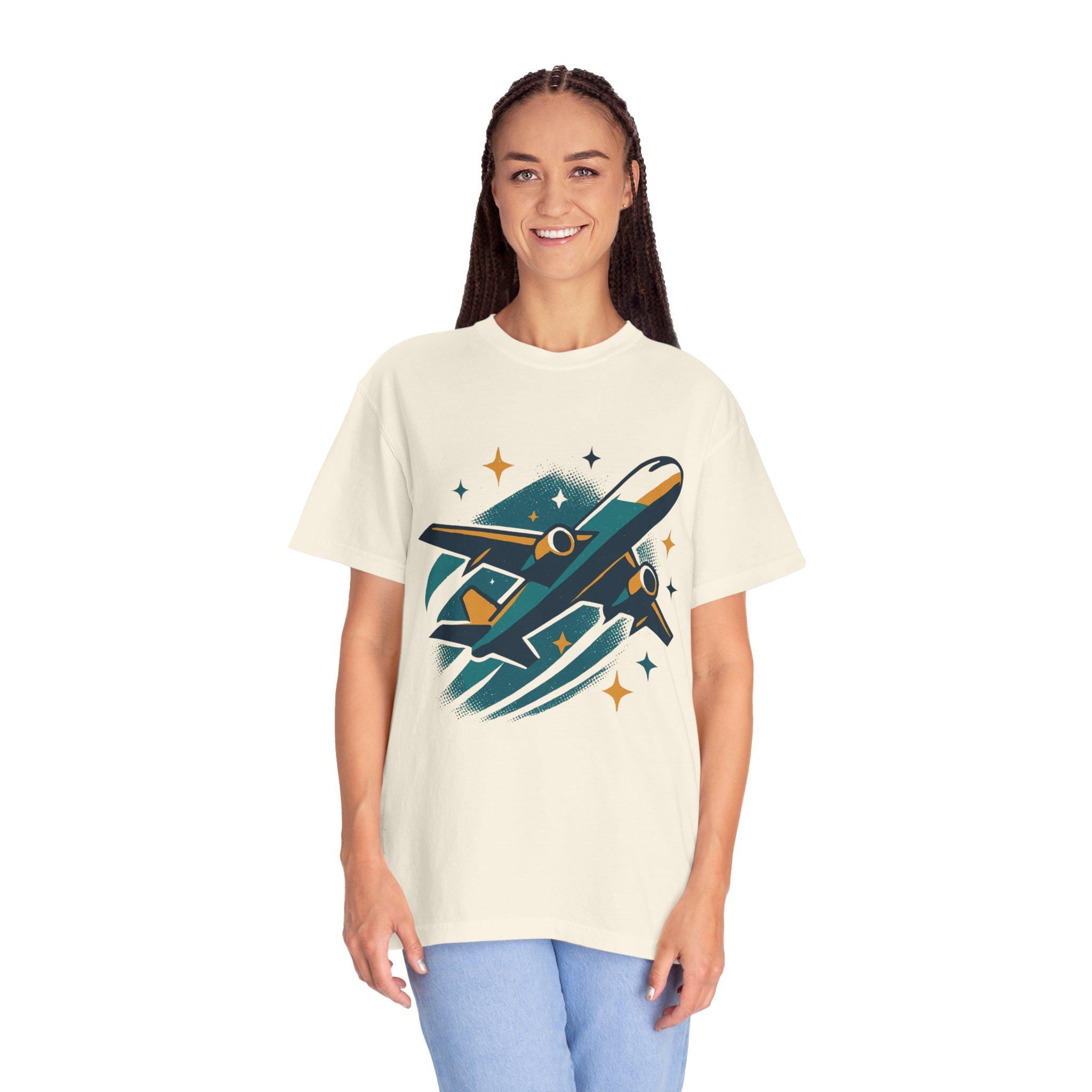 Cotton Airplane Graphic Tee: Aviation Themed Gift for Pilots