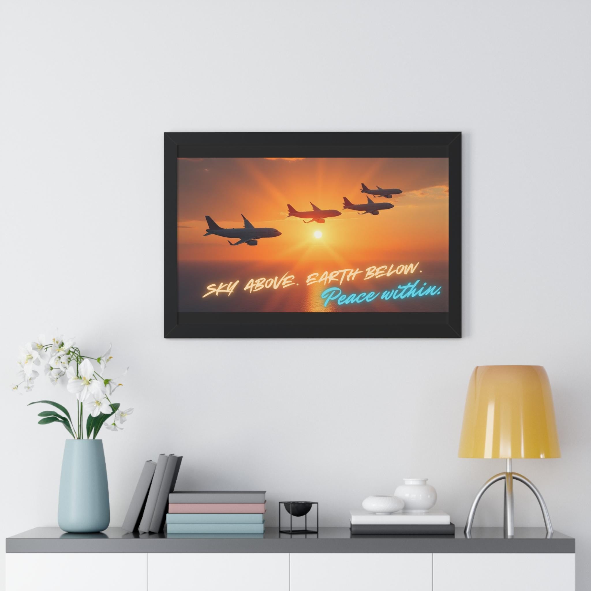 Aviation Decor Framed Horizontal Poster - Tranquil Airplane Art for Home, Motivational Print
