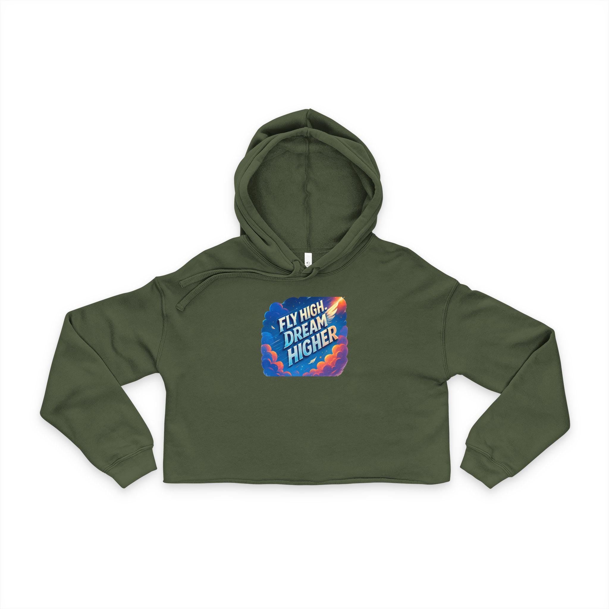 Inspirational Women's Cropped Hoodie aviation inspired, "Fly High, Dream Higher", Casual Streetwear