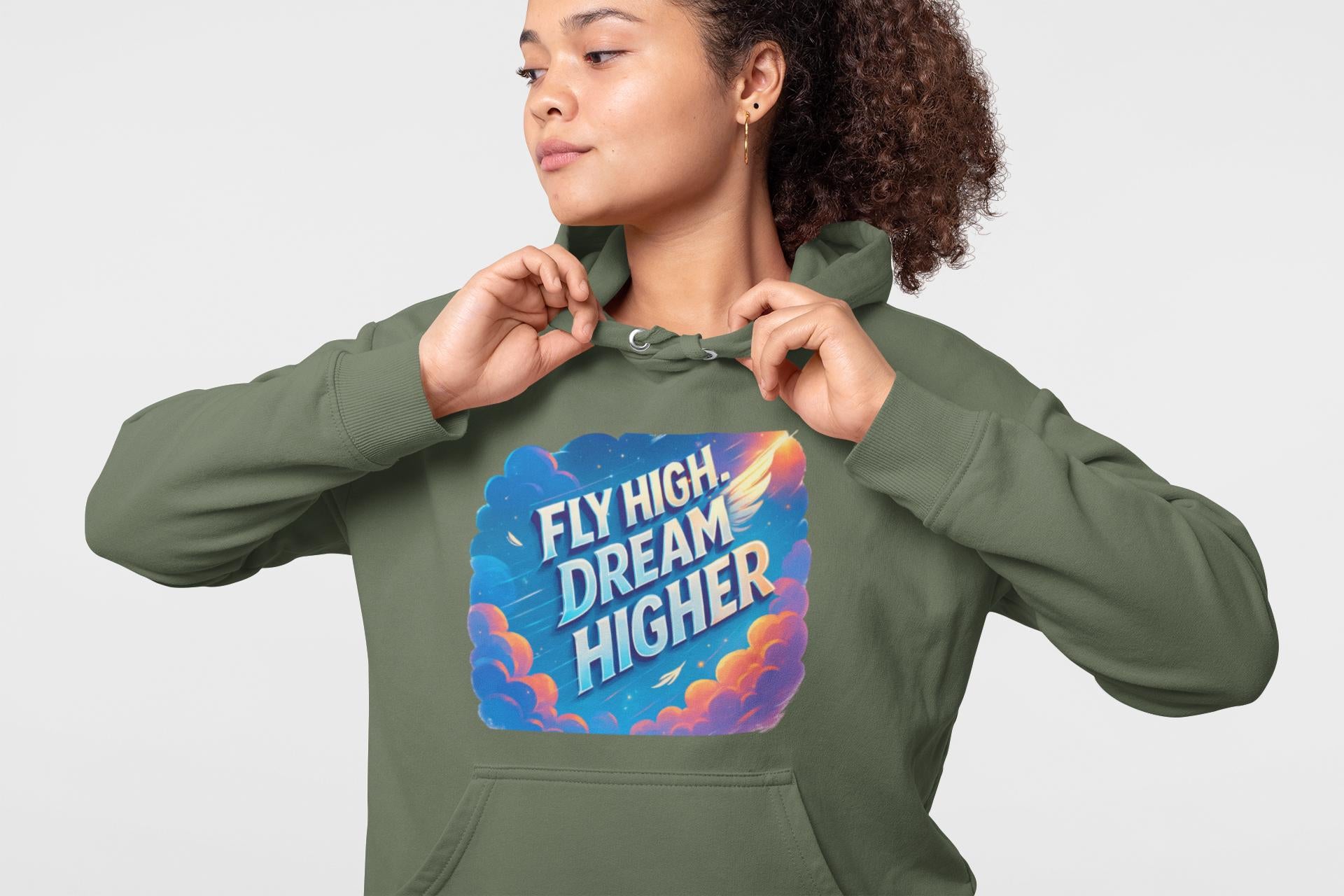Inspirational Women's Cropped Hoodie aviation inspired, "Fly High, Dream Higher", Casual Streetwear