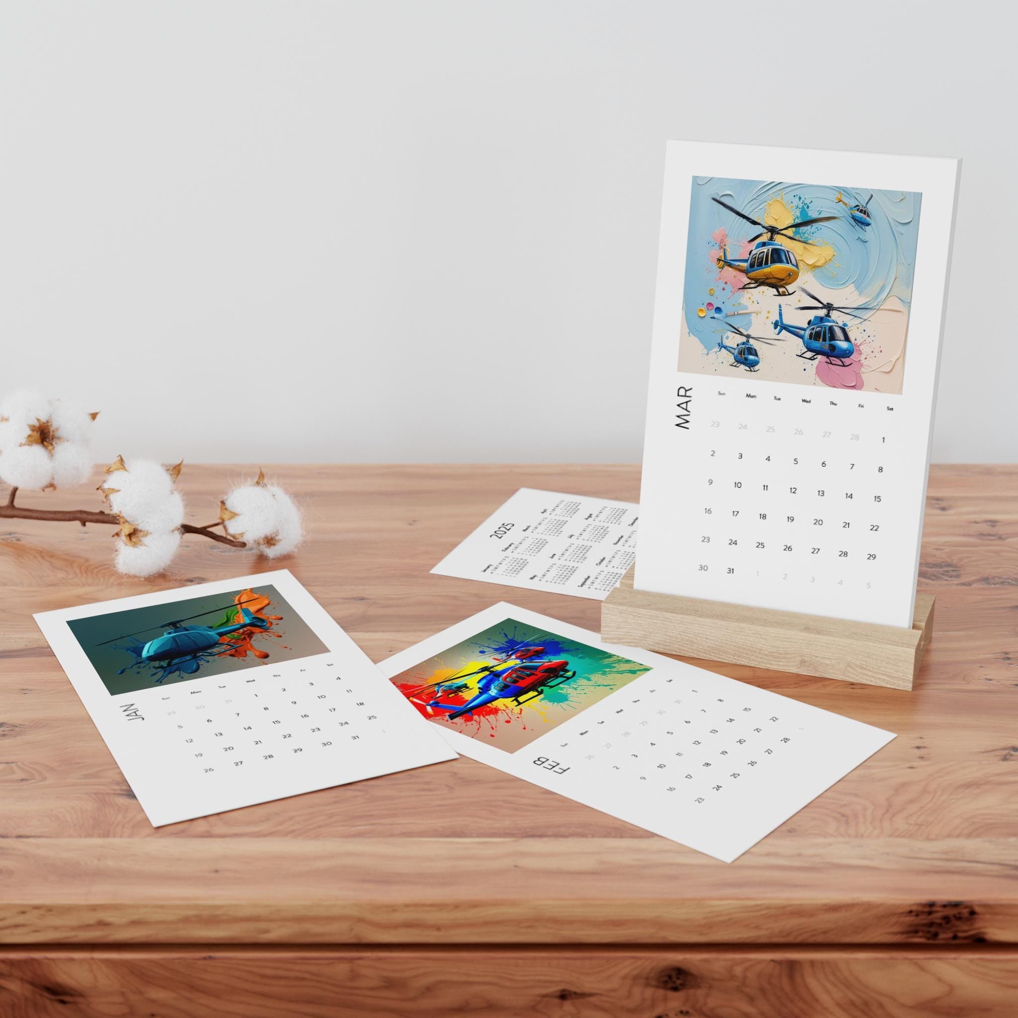 Modern Helicopter Themed Vertical Desk Calendar 2025 - Stylish Home Office Accessory