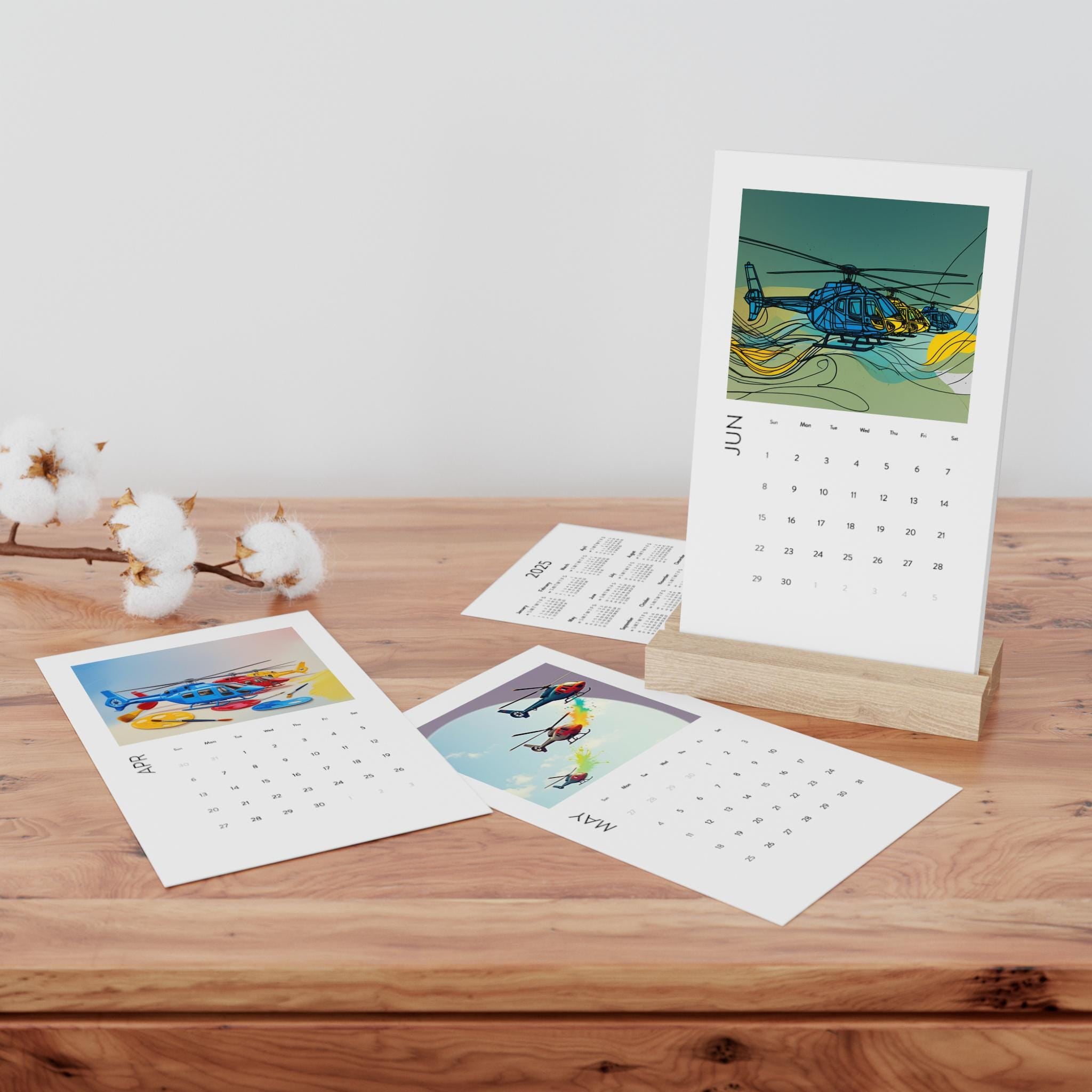 Modern Helicopter Themed Vertical Desk Calendar 2025 - Stylish Home Office Accessory