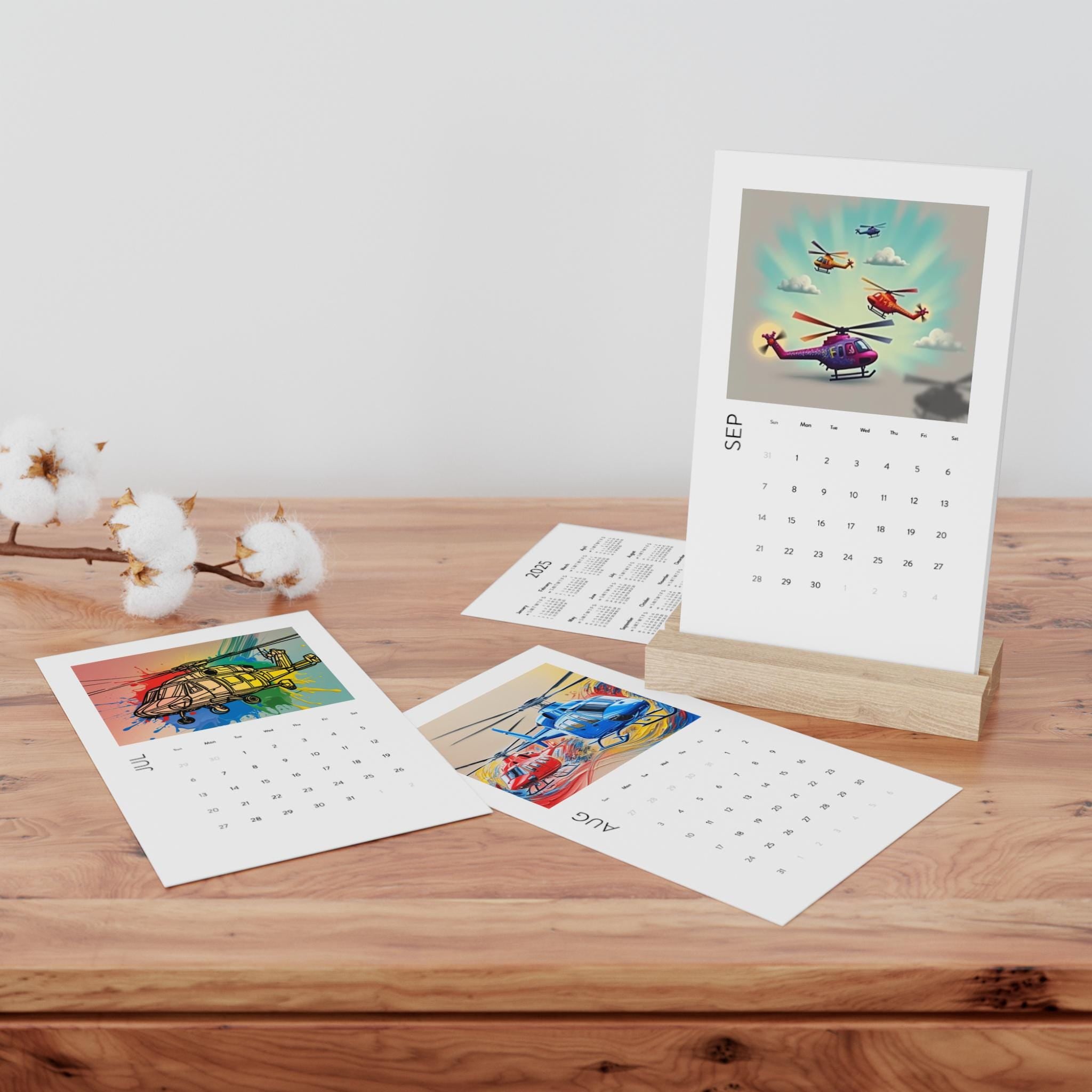 Modern Helicopter Themed Vertical Desk Calendar 2025 - Stylish Home Office Accessory