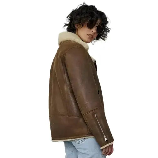 Women's Brown Sheepskin Shearling Aviator Jacket
