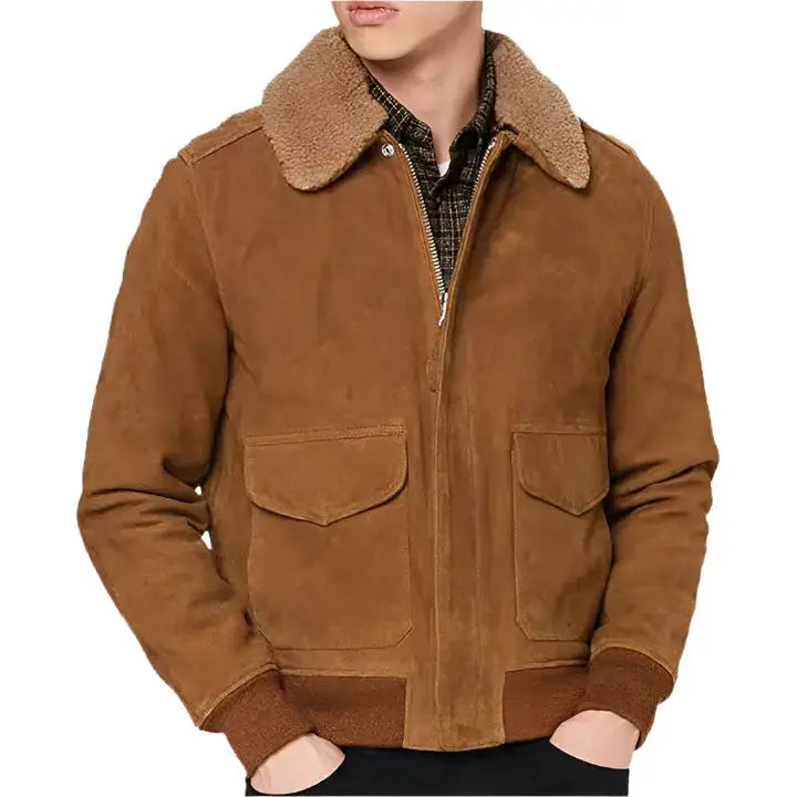 Men’s Brown Suede Leather Aviator Jacket