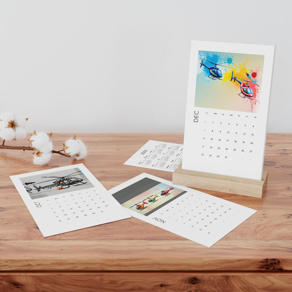 Modern Helicopter Themed Vertical Desk Calendar 2025 - Stylish Home Office Accessory