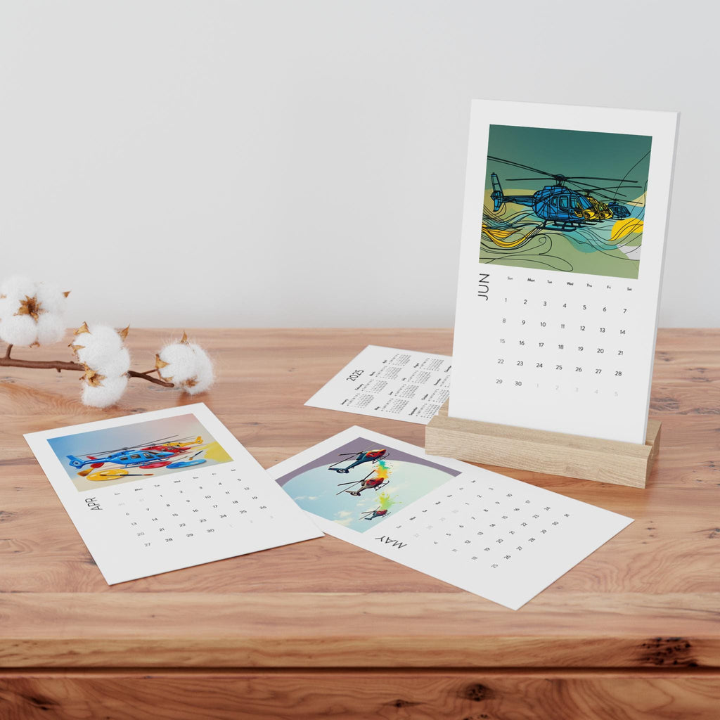 Modern Helicopter Themed Vertical Desk Calendar 2025 - Stylish Home Office Accessory