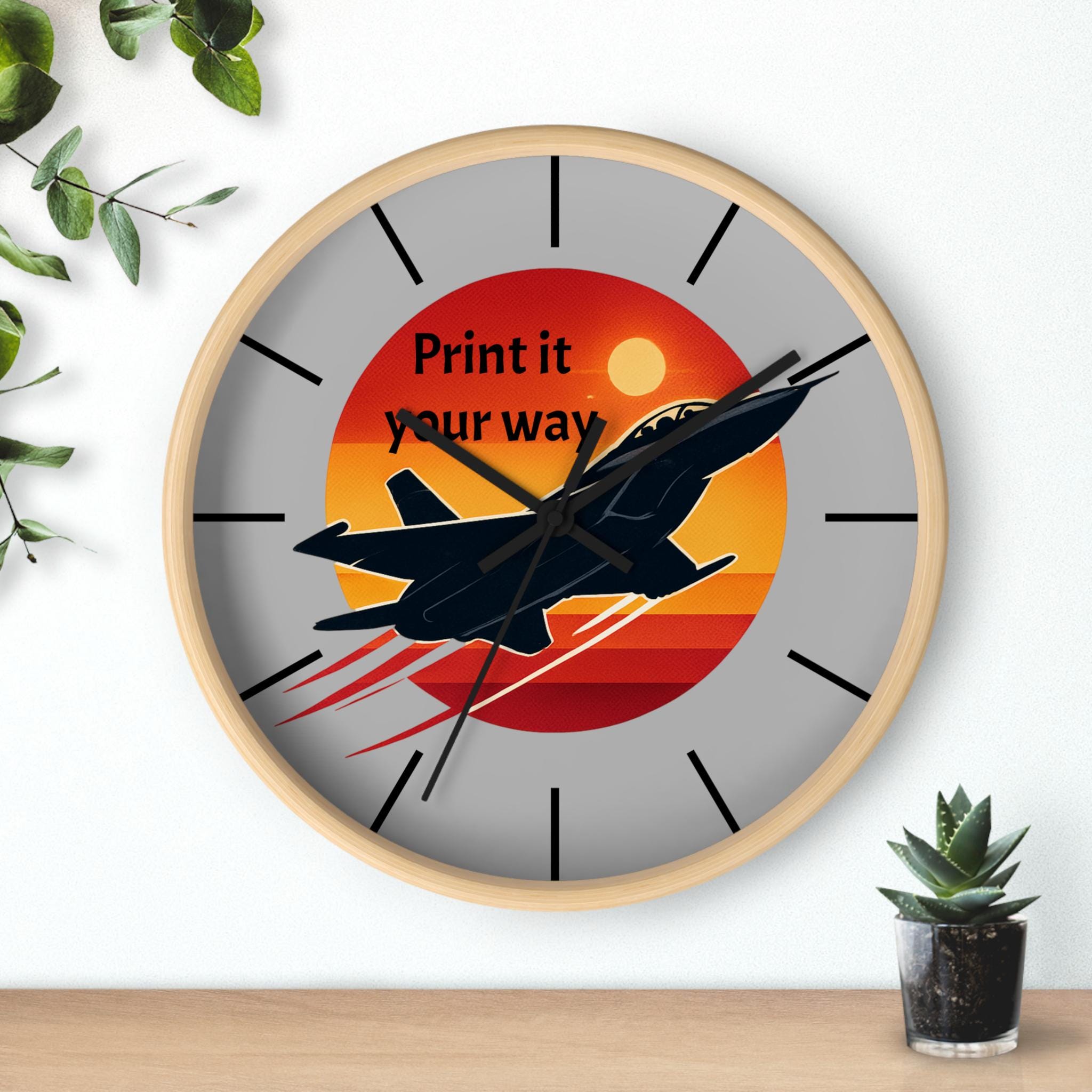 Jet Fighter Sunset Wall Clock | Military Aviation Decor, Pilot Room Clock