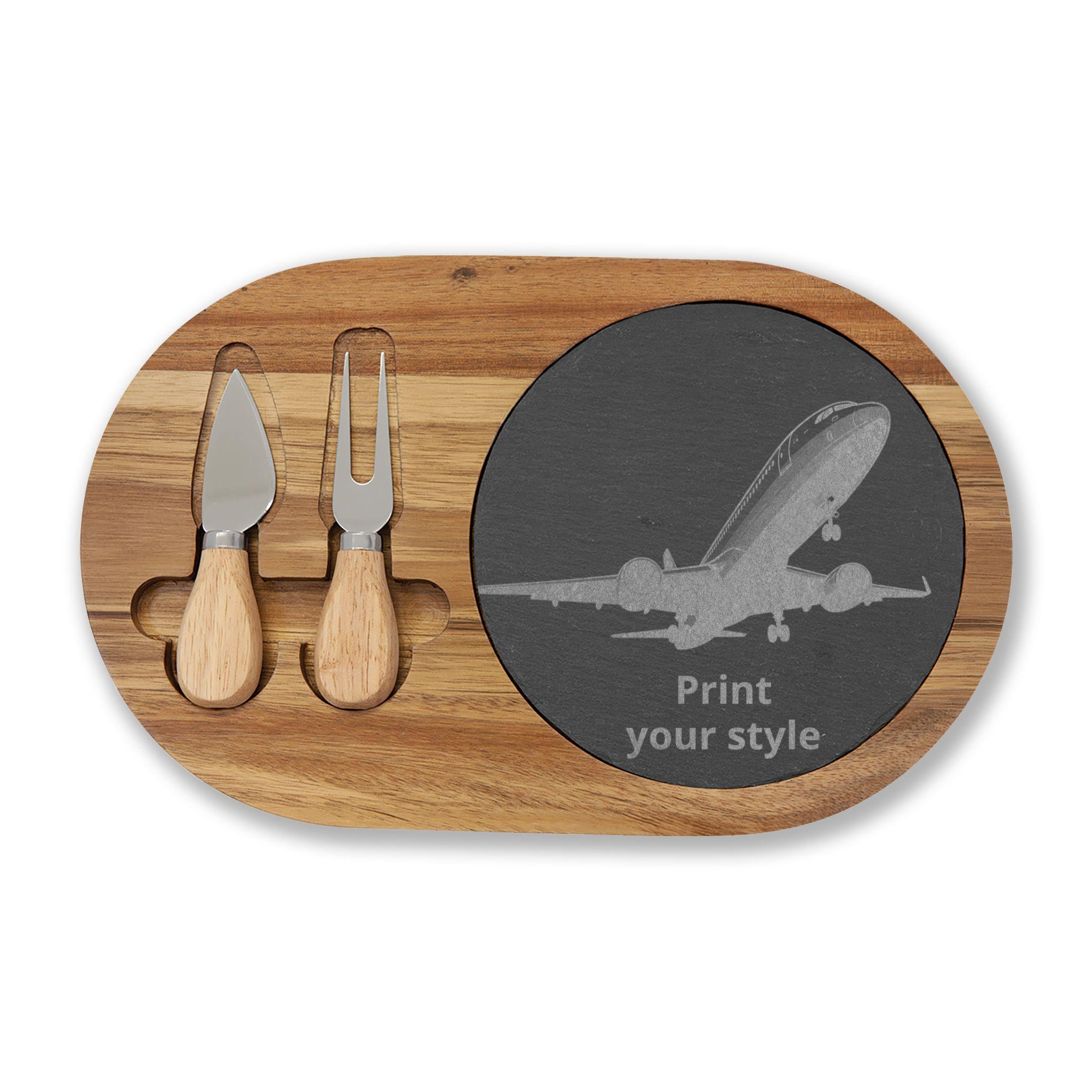 Engraved Charcuterie Board with Slate Round, Cheese Knife Set | Personalized Serving Platter