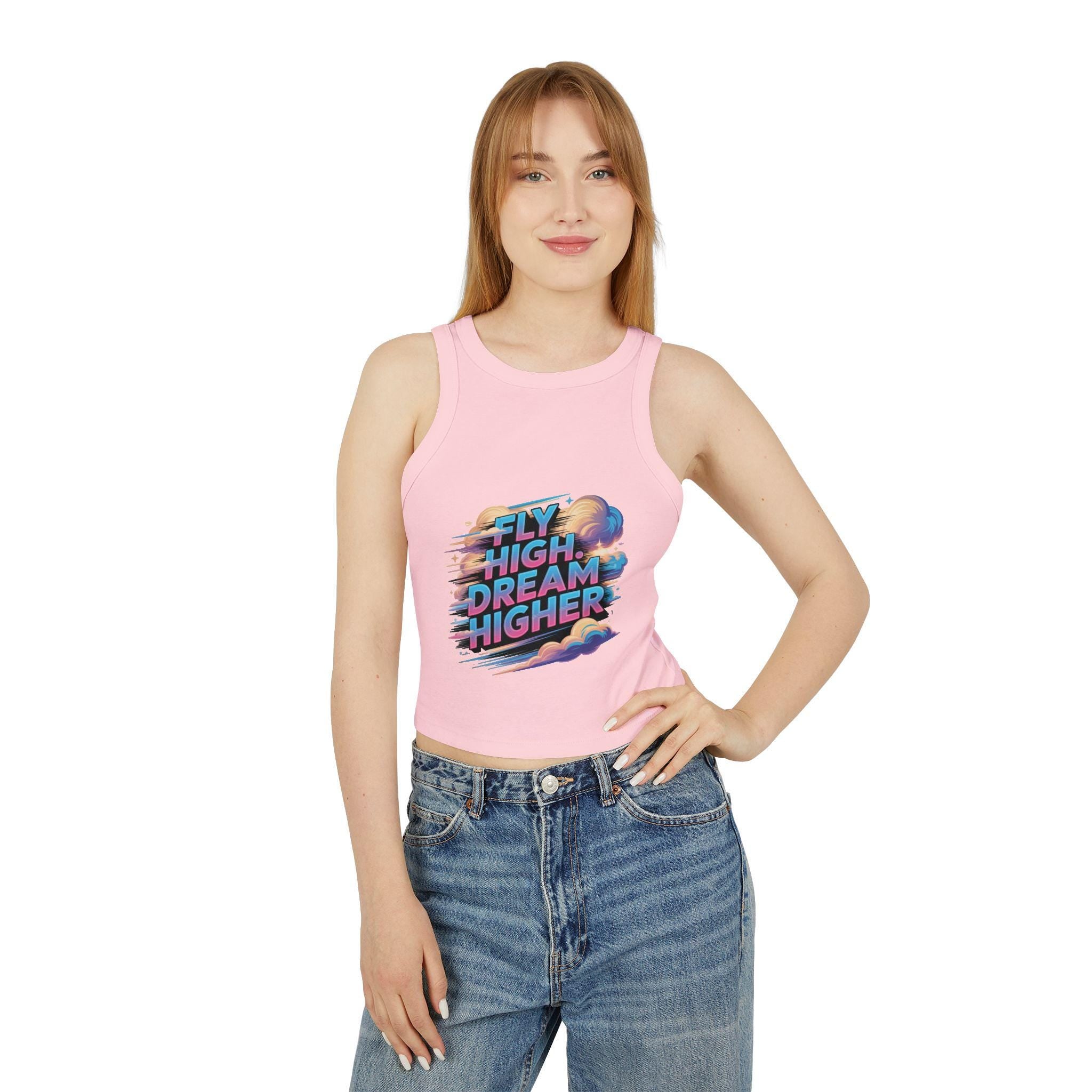 Fly High Dream Higher tank top | Vintage clouds graphic