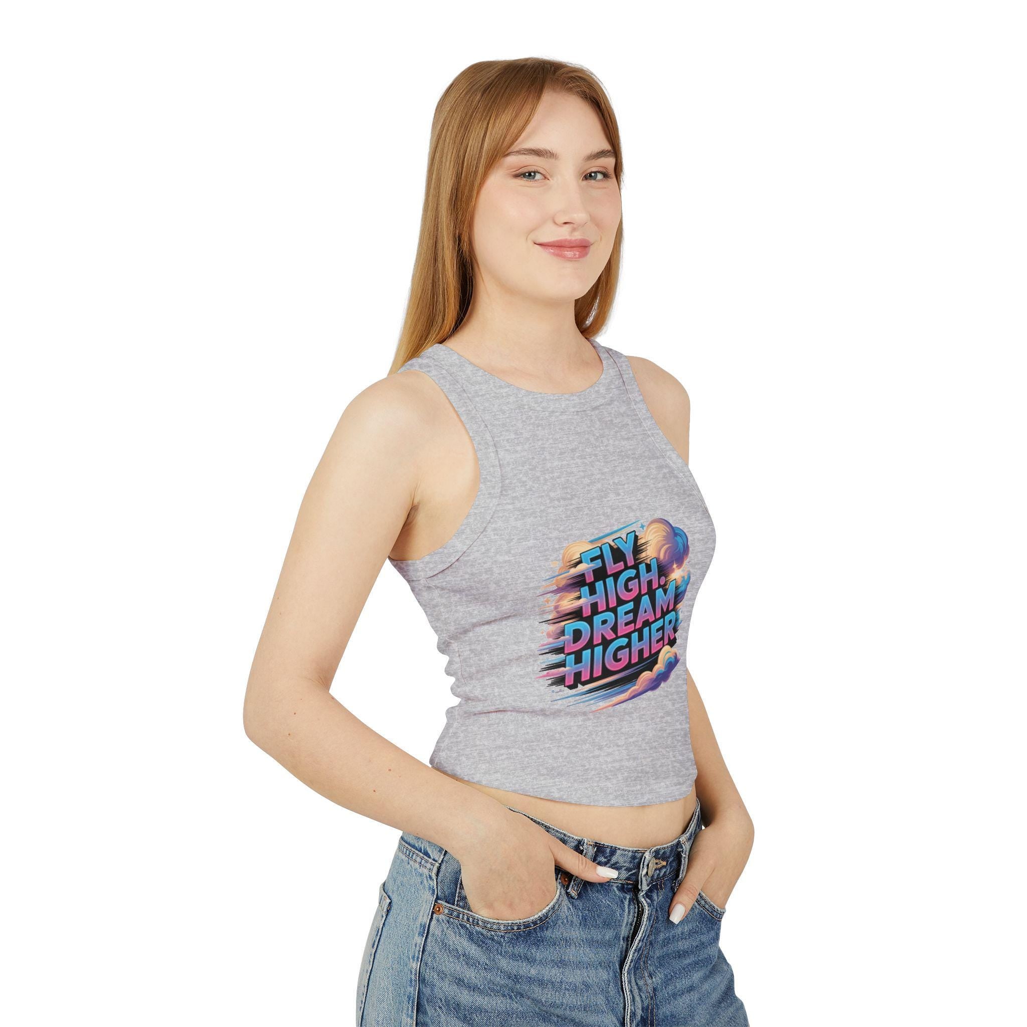 Fly High Dream Higher tank top | Vintage clouds graphic