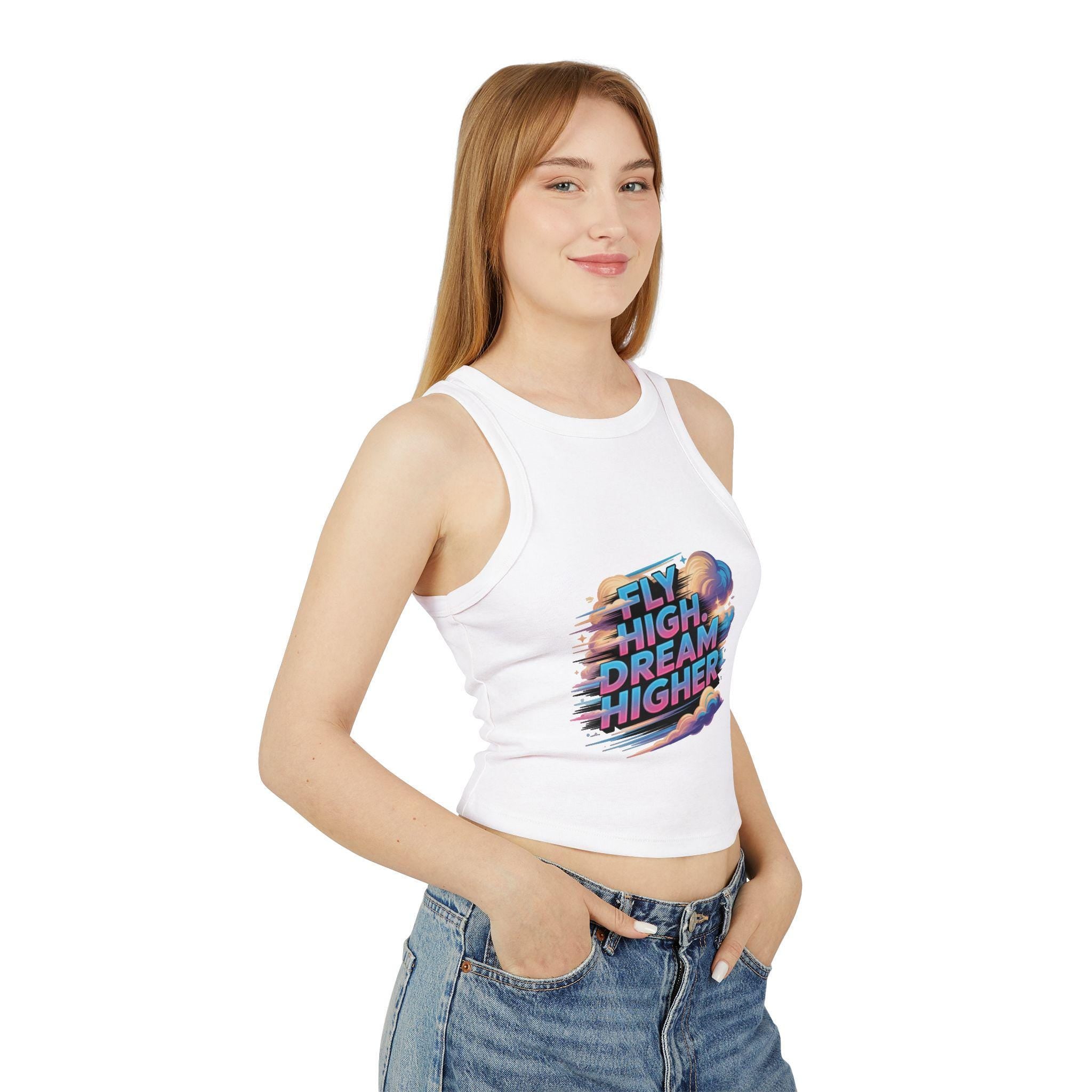 Fly High Dream Higher tank top | Vintage clouds graphic