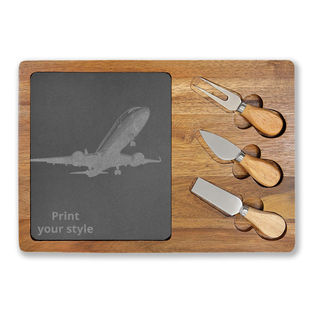 Engraved Charcuterie Board with Slate Round, Cheese Knife Set | Personalized Serving Platter
