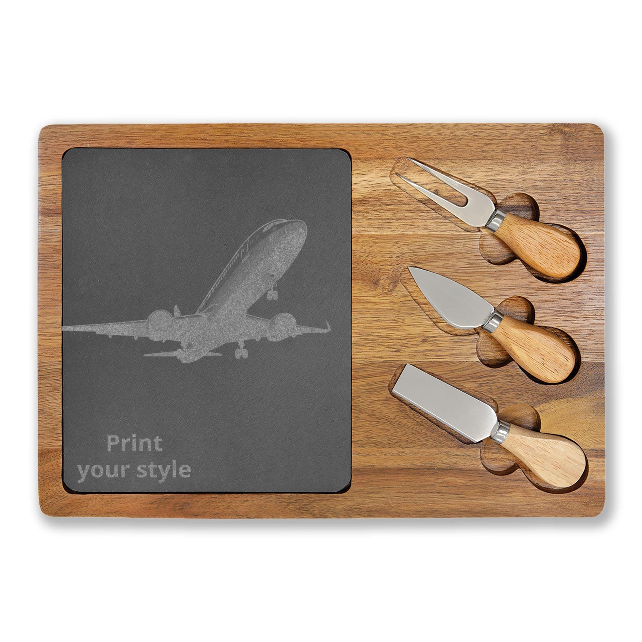 Engraved Charcuterie Board with Slate Round, Cheese Knife Set | Personalized Serving Platter