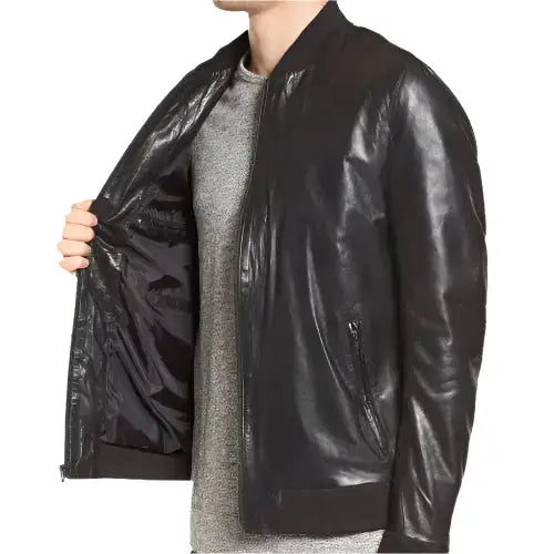 Mens Quilted Leather Aviator Bomber Jacket