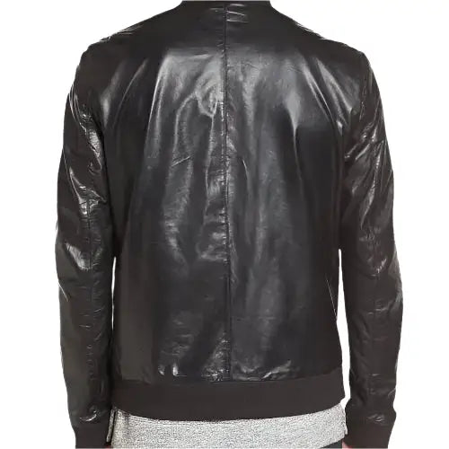 Mens Quilted Leather Aviator Bomber Jacket