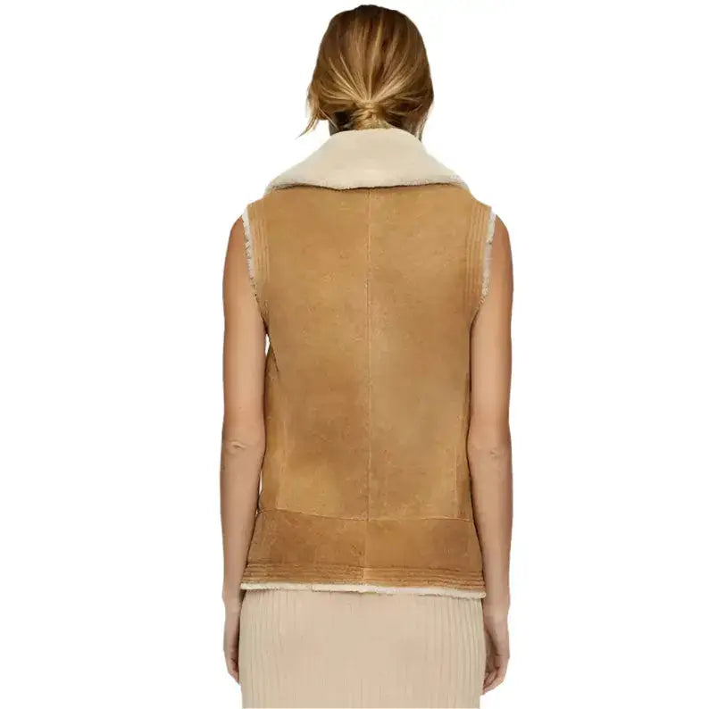 Women’s Tan Shearling Aviator Vest