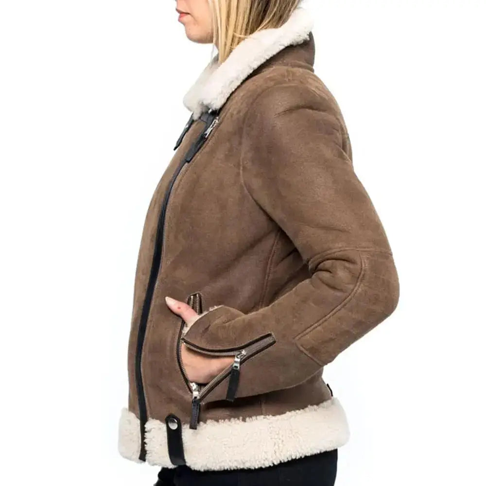 Women’s Brown Shearling Aviator Jacket