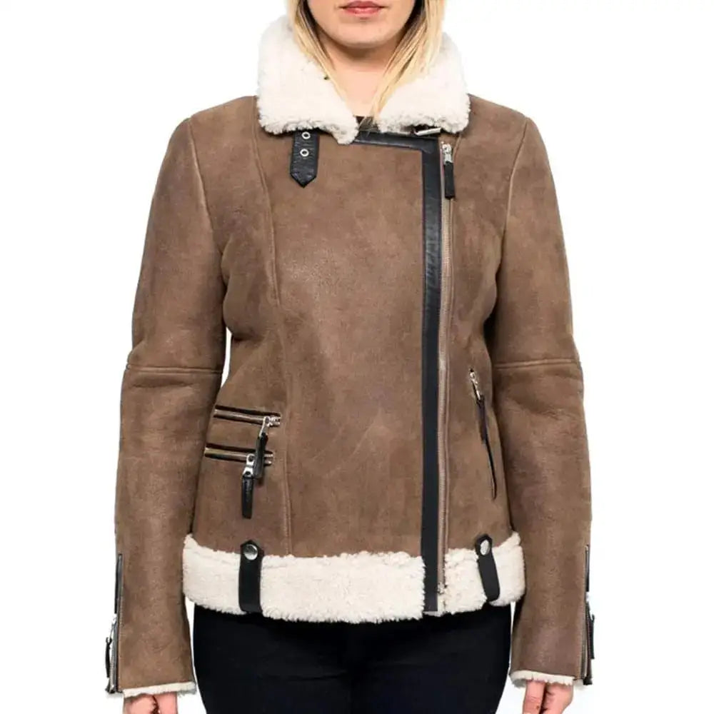 Women’s Brown Shearling Aviator Jacket